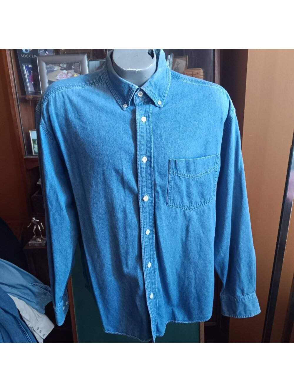 Vintage Y2K Denim Shirt Mens Large Old Navy Oxford Button-Up Long Sleeve